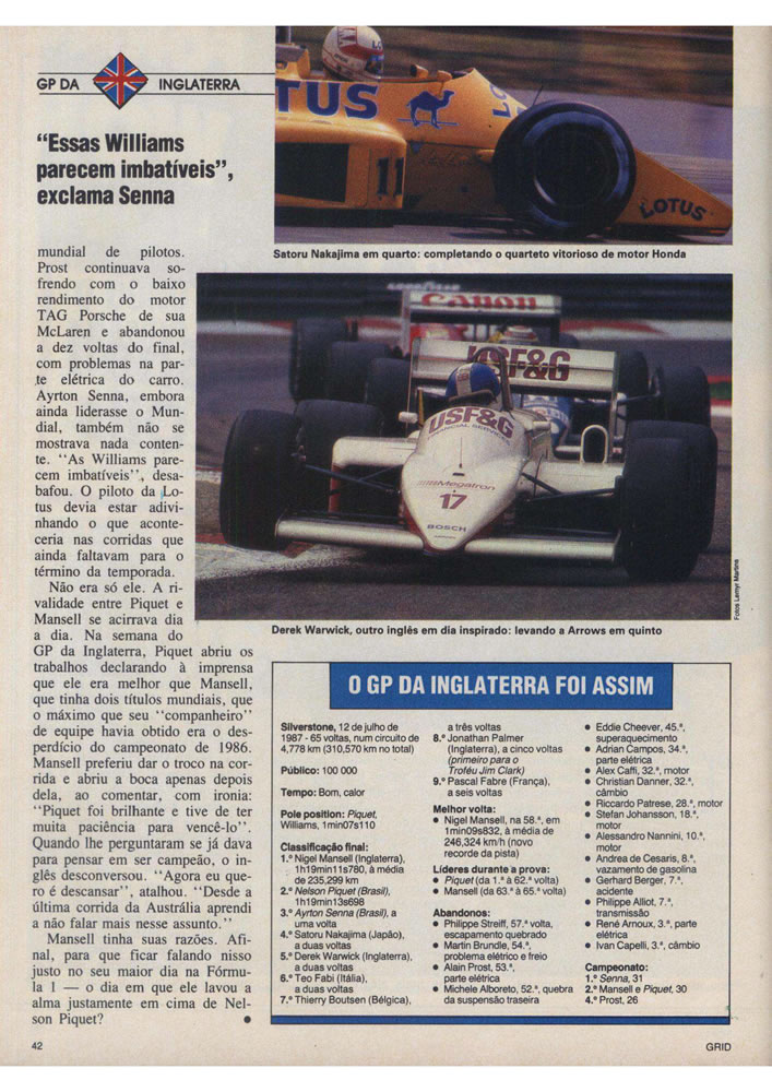 345 1987 Revista Placar Nз 915 B GRID PLACAR  Pagina 42