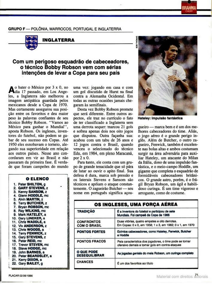 201 1986 Revista Placar N 836 020686 GUIA DA COPA DO MUNDO Pagina77
