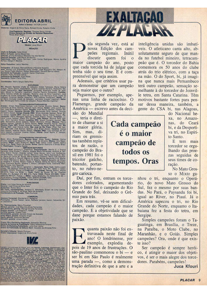 1981 Revista Placar N 605 181281 CAMPEAO81 Pagina013
