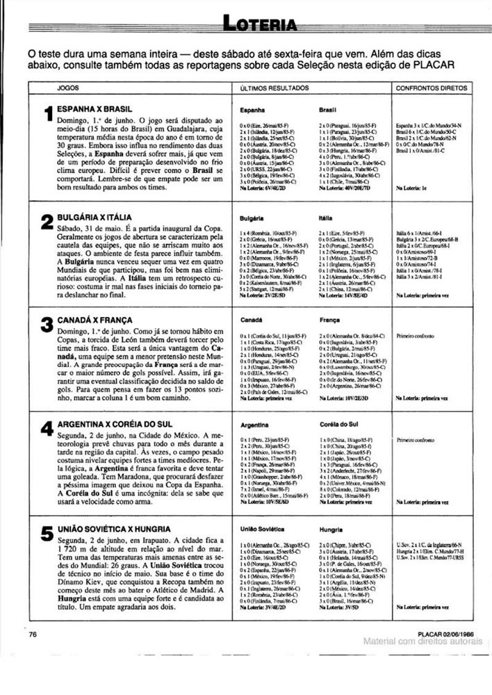 697 1986 Revista Placar N 836 020686 GUIA DA COPA DO MUNDO Pagina82