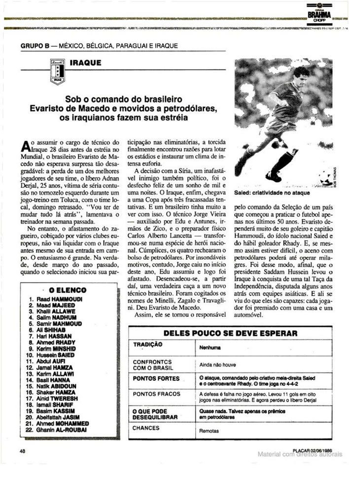 860 1986 Revista Placar N 836 020686 GUIA DA COPA DO MUNDO Pagina54