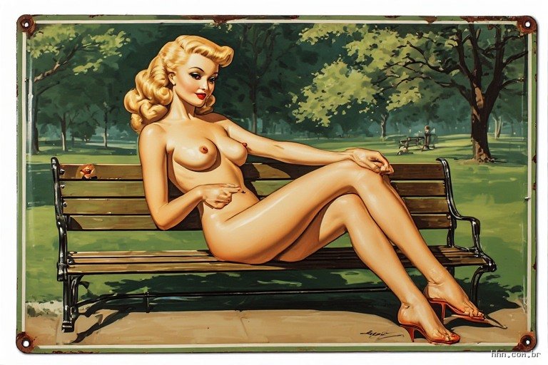 50s Enamel Sign Of Naked Blond